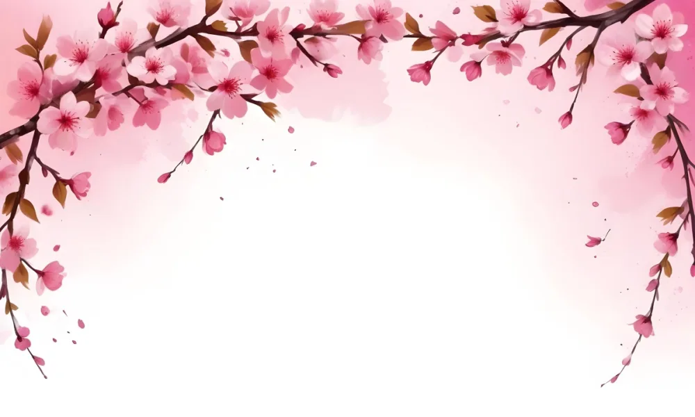 Digital Painting Cherry Blossom Branch With Pink Flowers And Petals Falling In A Gradient Pink Background Spring Season Floral Design Nature Illustration Bold And Slim Lines Brush Strokes 62 F8f5