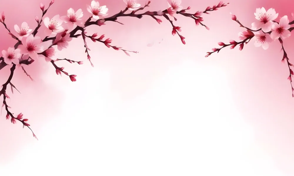 Digital Painting Cherry Blossom Branch With Pink Flowers And Petals Falling In A Gradient Pink Background Spring Season Floral Design Nature Illustration Bold And Slim Lines Brush Strokes 68 5530
