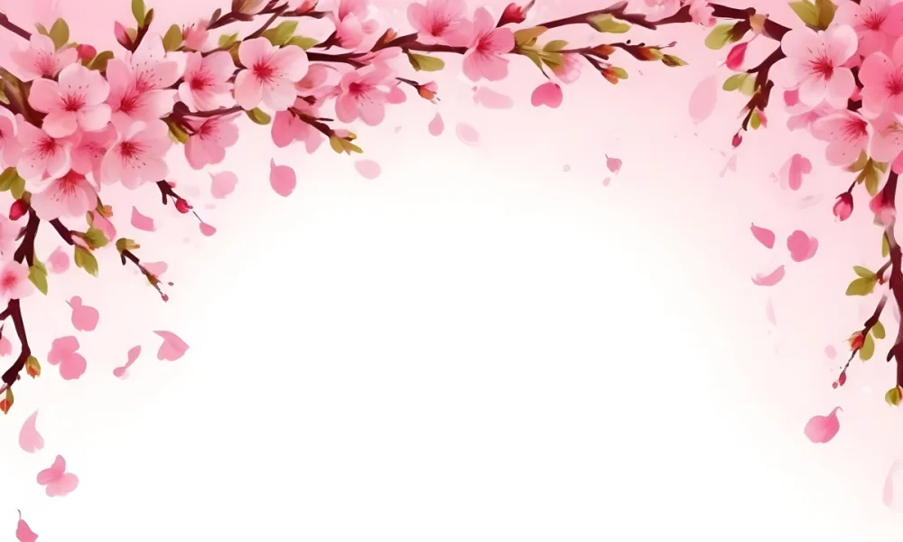Digital Painting Cherry Blossom Branch With Pink Flowers And Petals Falling In A Gradient Pink Background Spring Season Floral Design Nature Illustration Bold And Slim Lines Brush Strokes 69 C828