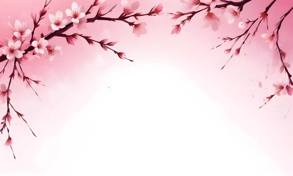 Digital Painting Cherry Blossom Branch With Pink Flowers And Petals Falling In A Gradient Pink Background Spring Season Floral Design Nature Illustration Bold And Slim Lines Brush Strokes 72 7703