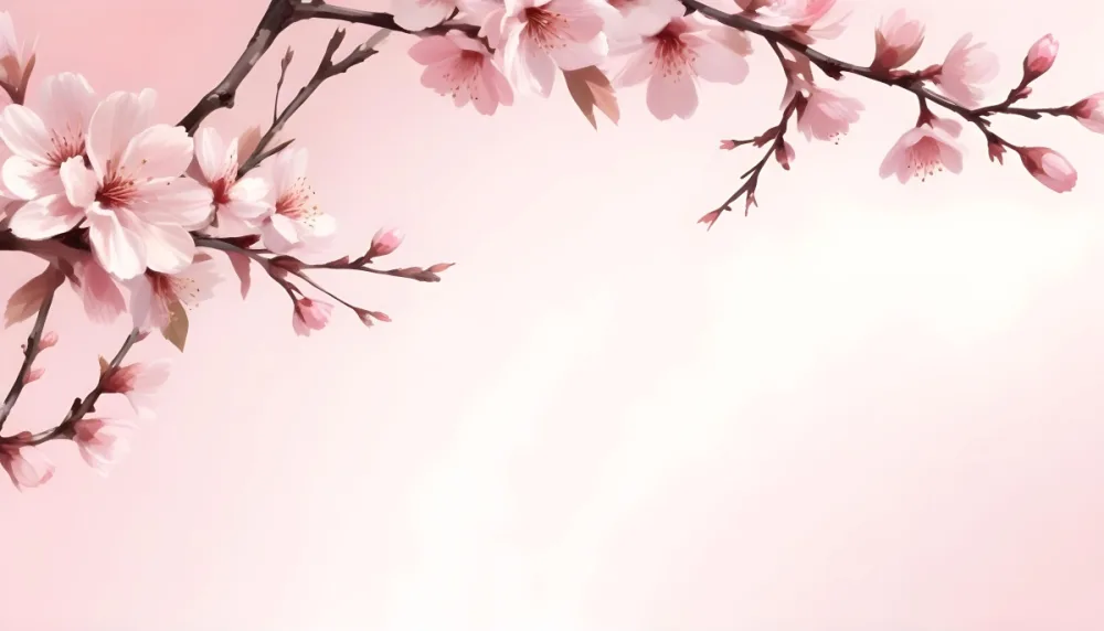 Digital Painting Cherry Blossom Branch With Pink Flowers Soft Pink Background Delicate Floral Arrangement Minimalist Design Elegant Spring Theme Pastel Colors Floral Border Botanical Illustration Romantic 13 6be4