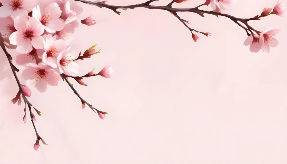 Digital Painting Cherry Blossom Branch With Pink Flowers Soft Pink Background Delicate Floral Arrangement Minimalist Design Elegant Spring Theme Pastel Colors Floral Border Botanical Illustration Romantic 16 942c
