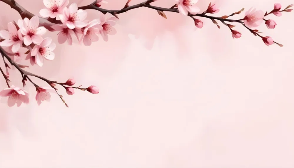 Digital Painting Cherry Blossom Branch With Pink Flowers Soft Pink Background Delicate Floral Arrangement Minimalist Design Elegant Spring Theme Pastel Colors Floral Border Botanical Illustration Romantic 20 A315