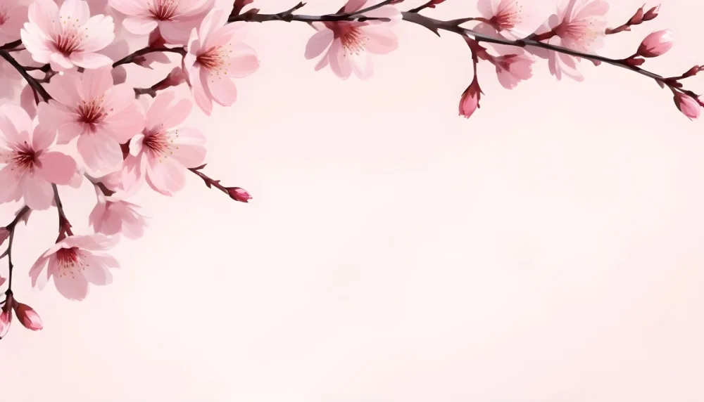 Digital Painting Cherry Blossom Branch With Pink Flowers Soft Pink Background Delicate Floral Arrangement Minimalist Design Elegant Spring Theme Pastel Colors Floral Border Botanical Illustration Romantic 23 Ffeb