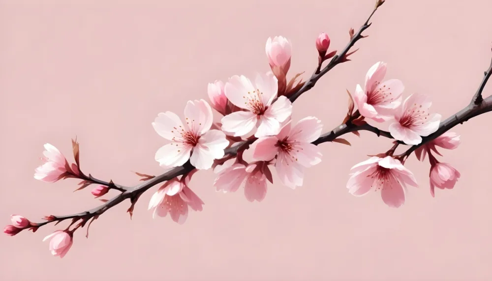 Digital Painting Cherry Blossom Branch With Pink Flowers Soft Pink Background Delicate Floral Arrangement Minimalist Design Elegant Spring Theme Pastel Colors Floral Border Botanical Illustration Romantic 24 11c9
