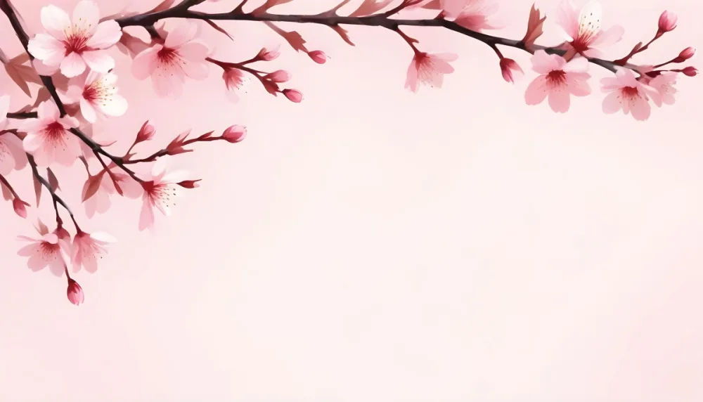 Digital Painting Cherry Blossom Branch With Pink Flowers Soft Pink Background Delicate Floral Arrangement Minimalist Design Elegant Spring Theme Pastel Colors Floral Border Botanical Illustration Romantic 31 Acc6