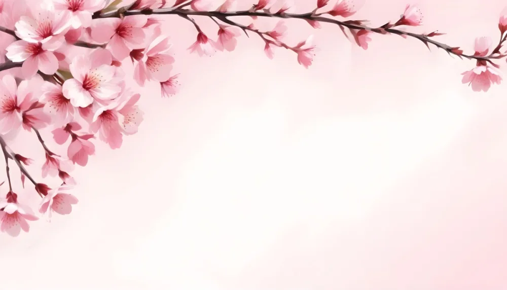 Digital Painting Cherry Blossom Branch With Pink Flowers Soft Pink Background Delicate Floral Arrangement Minimalist Design Elegant Spring Theme Pastel Colors Floral Border Botanical Illustration Romantic 34 64e9