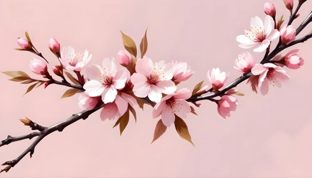Digital Painting Cherry Blossom Branch With Pink Flowers Soft Pink Background Delicate Floral Arrangement Minimalist Design Elegant Spring Theme Pastel Colors Floral Border Botanical Illustration Romantic 39 70a4