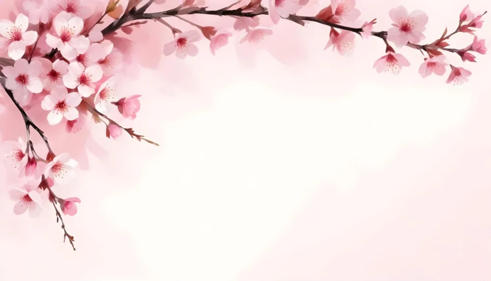 Digital Painting Cherry Blossom Branch With Pink Flowers Soft Pink Background Delicate Floral Arrangement Minimalist Design Elegant Spring Theme Pastel Colors Floral Border Botanical Illustration Romantic 5 5fab