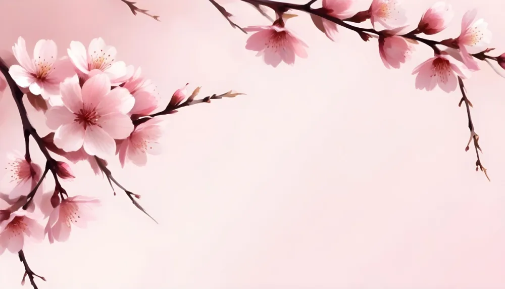 Digital Painting Cherry Blossom Branch With Pink Flowers Soft Pink Background Delicate Floral Arrangement Minimalist Design Elegant Spring Theme Pastel Colors Floral Border Botanical Illustration Romantic 6 5ac9