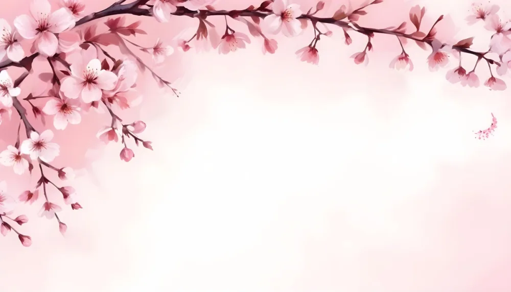 Digital Painting Cherry Blossom Branch With Pink Flowers Soft Pink Background Delicate Floral Arrangement Minimalist Design Elegant Spring Theme Pastel Colors Floral Border Botanical Illustration Romantic 7 29ed