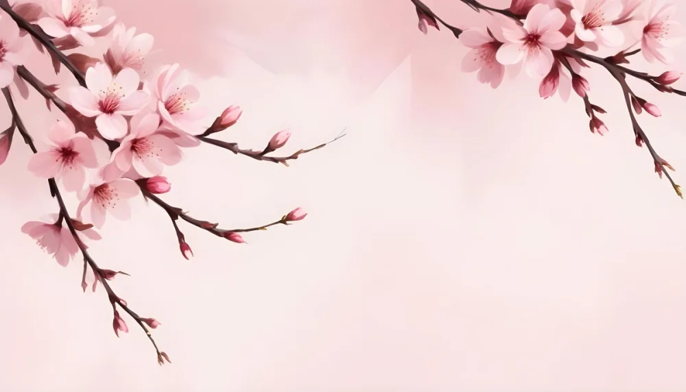 Digital Painting Cherry Blossom Branch With Pink Flowers Soft Pink Background Delicate Floral Arrangement Minimalist Design Elegant Spring Theme Pastel Colors Floral Border Botanical Illustration Romantic 8 609b