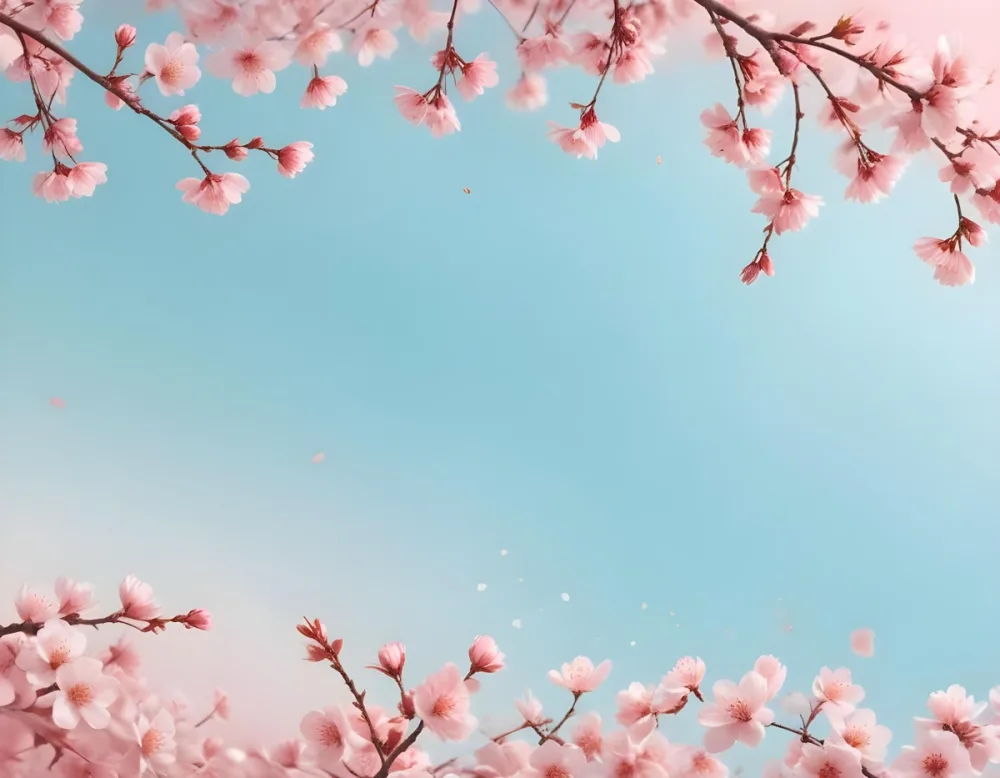 Digital Painting Cherry Blossom Branches With Pink Flowers And Falling Petals Pink Sky Background Soft Pastel Colors Minimalist Design Springtime Theme Delicate Floral Arrangement Elegant Composition Serene Atmos 25 4eb6