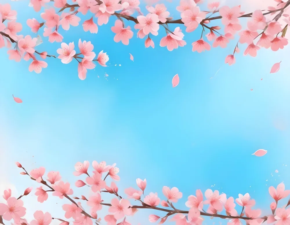 Digital Painting Cherry Blossom Branches With Pink Flowers And Falling Petals Pink Sky Background Soft Pastel Colors Minimalist Design Springtime Theme Delicate Floral Arrangement Elegant Composition Serene Atmos 4 46c8