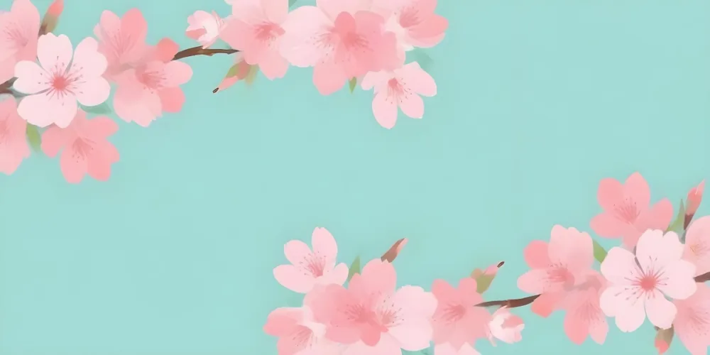 Digital Painting Cherry Blossom Branches With Pink Flowers And Green Buds Green Background Minimalist Style Pastel Colors Spring Theme Floral Design Botanical Illustration Simple Composition Bold And Slim Lines 28 Bc19