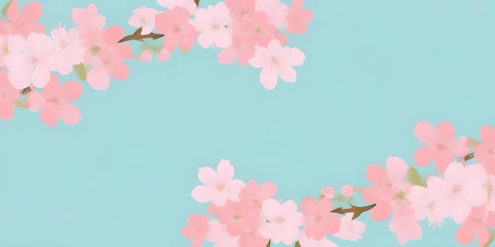 Digital Painting Cherry Blossom Branches With Pink Flowers And Green Buds Green Background Minimalist Style Pastel Colors Spring Theme Floral Design Botanical Illustration Simple Composition Bold And Slim Lines 32 8d7c