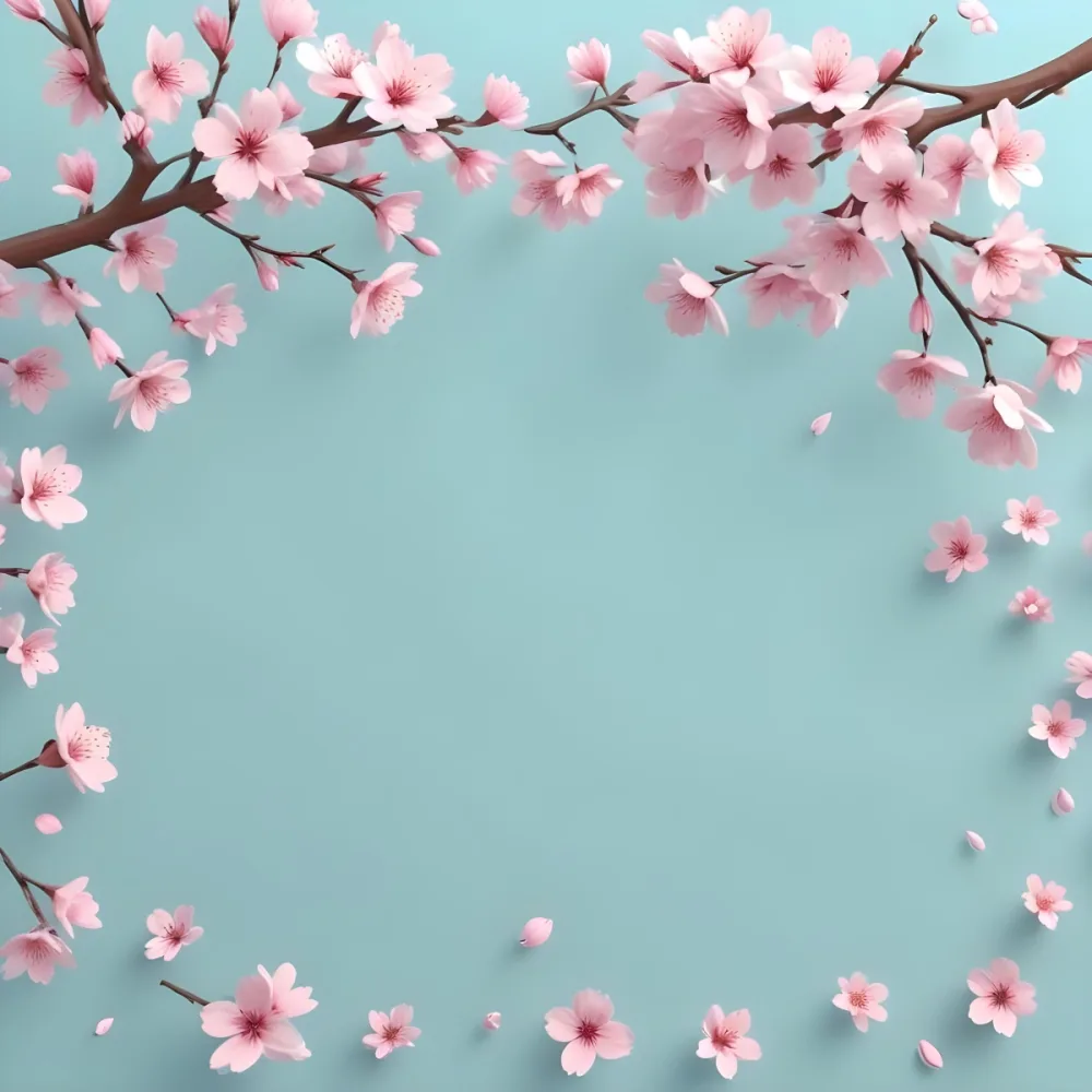 Digital Painting Cherry Blossom Branches With Pink Flowers And Petals Falling Pink Background Minimalist Style Flat Design Soft Light Colors Spring Theme Floral Border Nature Illustration Bold And Slim Lines 77 C274