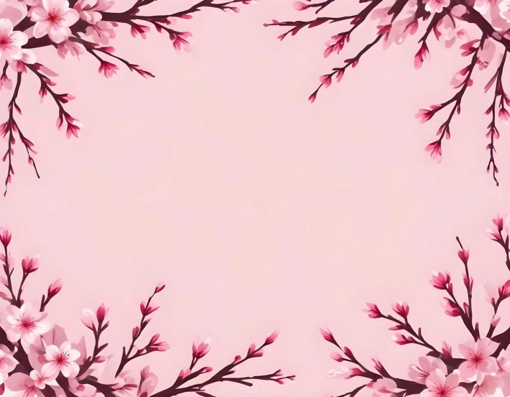 Digital Painting Cherry Blossom Branches With Pink Flowers Forming A Frame Light Pink Background Minimalist Design Flat Vector Illustration Floral Border Spring Theme Decorative Element Nature Inspired Design Bo 10 692a