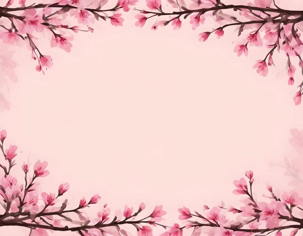 Digital Painting Cherry Blossom Branches With Pink Flowers Forming A Frame Light Pink Background Minimalist Design Flat Vector Illustration Floral Border Spring Theme Decorative Element Nature Inspired Design Bo 11 26f0