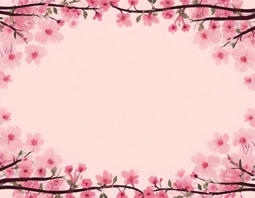 Digital Painting Cherry Blossom Branches With Pink Flowers Forming A Frame Light Pink Background Minimalist Design Flat Vector Illustration Floral Border Spring Theme Decorative Element Nature Inspired Design Bo 15 0f5b