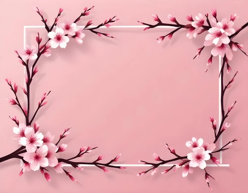 Digital Painting Cherry Blossom Branches With Pink Flowers Forming A Frame Light Pink Background Minimalist Design Flat Vector Illustration Floral Border Spring Theme Decorative Element Nature Inspired Design Bo 21 E670