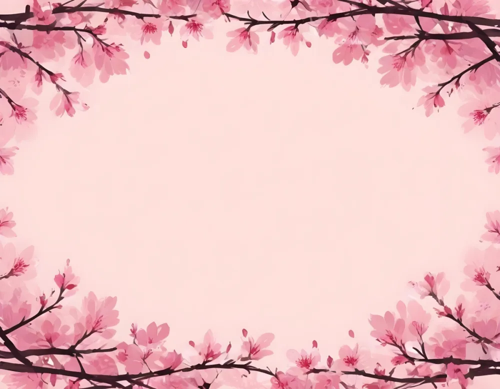 Digital Painting Cherry Blossom Branches With Pink Flowers Forming A Frame Light Pink Background Minimalist Design Flat Vector Illustration Floral Border Spring Theme Decorative Element Nature Inspired Design Bo 3 D647
