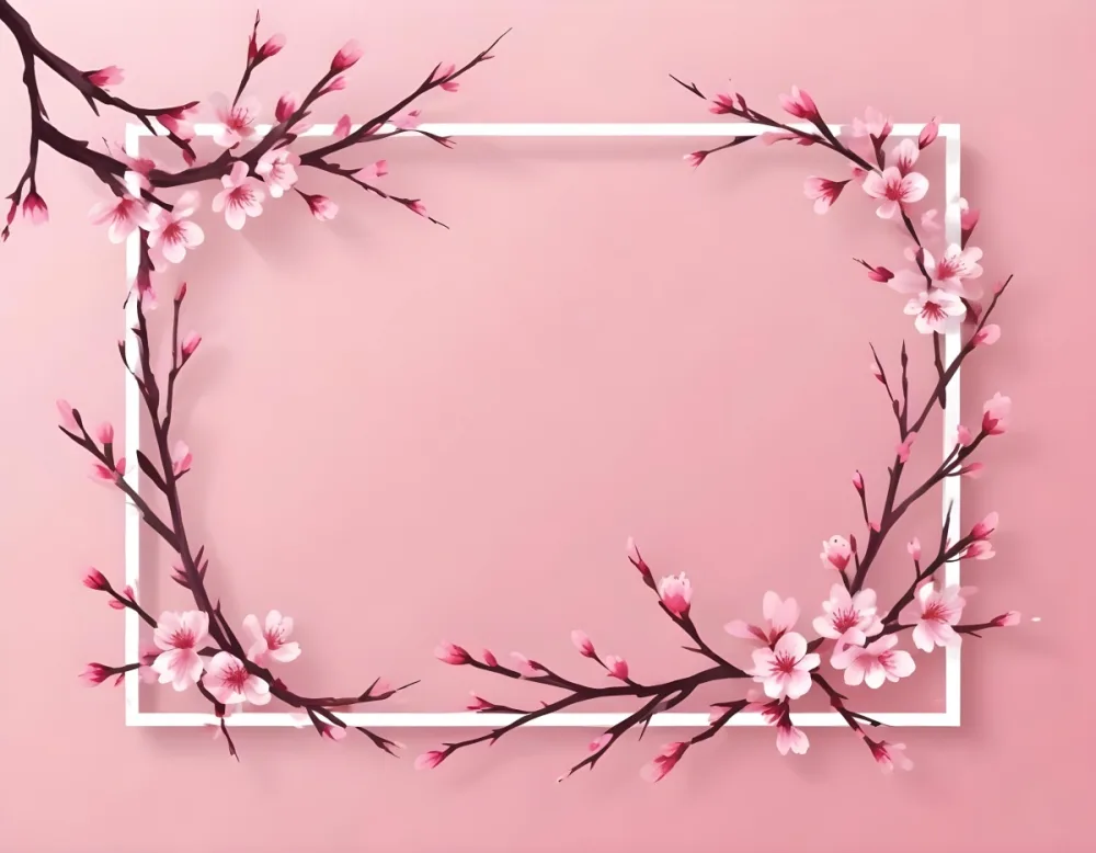Digital Painting Cherry Blossom Branches With Pink Flowers Forming A Frame Light Pink Background Minimalist Design Flat Vector Illustration Floral Border Spring Theme Decorative Element Nature Inspired Design Bo 32 B9f2