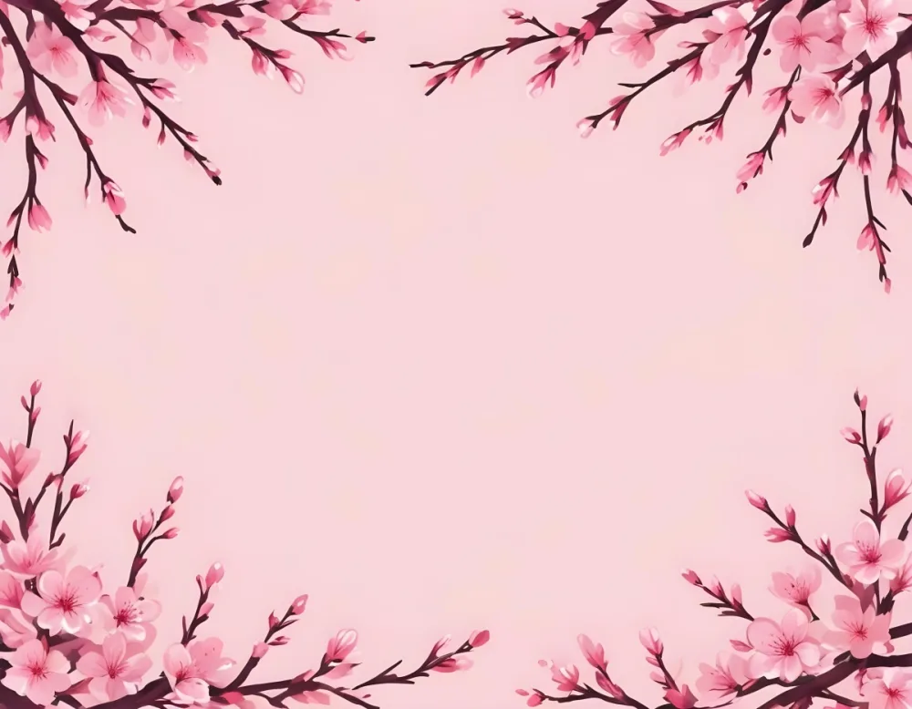 Digital Painting Cherry Blossom Branches With Pink Flowers Forming A Frame Light Pink Background Minimalist Design Flat Vector Illustration Floral Border Spring Theme Decorative Element Nature Inspired Design Bo 35 19ff