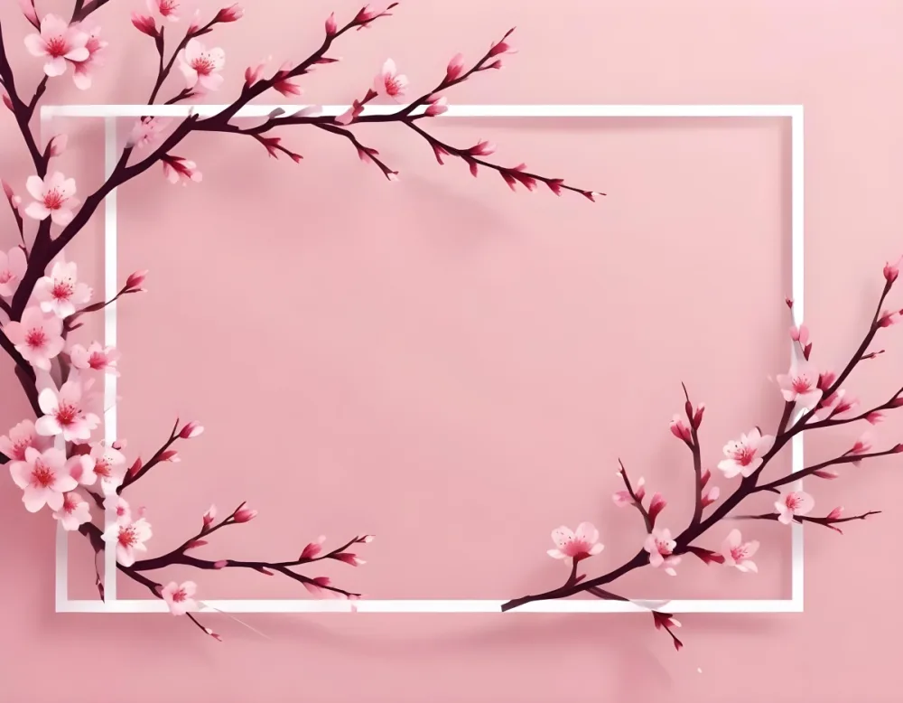 Digital Painting Cherry Blossom Branches With Pink Flowers Forming A Frame Light Pink Background Minimalist Design Flat Vector Illustration Floral Border Spring Theme Decorative Element Nature Inspired Design Bo 8 C50a