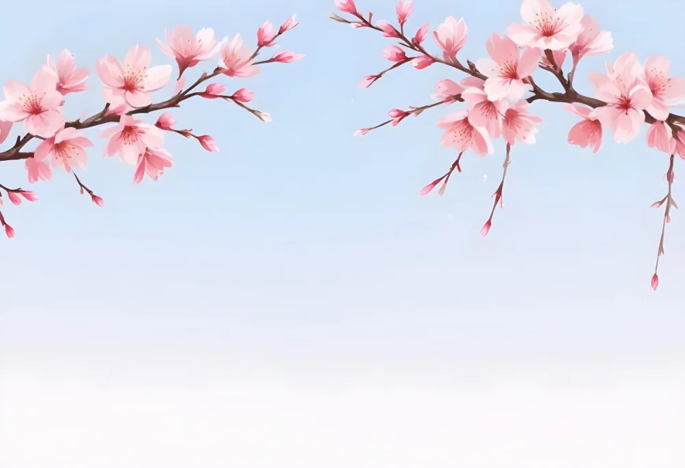 Digital Painting Cherry Blossom Branches With Pink Flowers On A Pink Background Some Petals Falling Soft And Delicate Spring Season Japanese Art Style Pastel Colors Bold And Slim Lines Brush Strokes 8 9d76