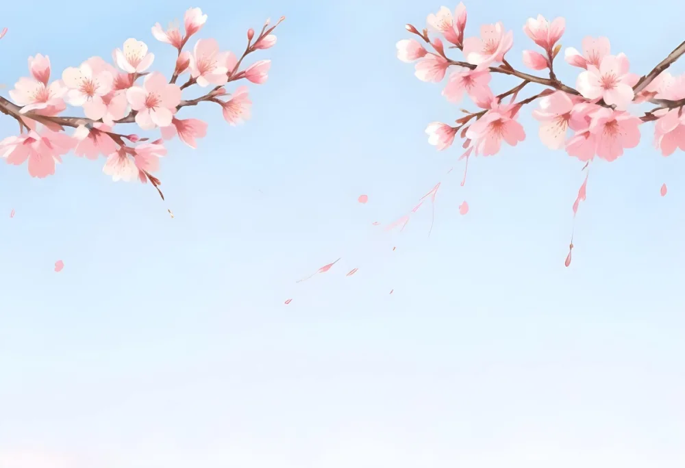 Digital Painting Cherry Blossom Branches With Pink Flowers On A Pink Background Some Petals Falling Soft And Delicate Spring Season Japanese Art Style Pastel Colors Bold And Slim Lines Brush Strokes 9 A551