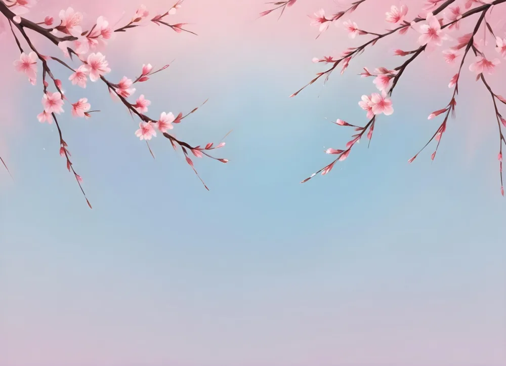Digital Painting Cherry Blossom Branches With Pink Flowers On A Pink Background The Flowers Are In Full Bloom Some Petals Are Falling Soft Pastel Colors Elegant And Delicate Bold And Slim Lines Brush Strokes 38 E79a