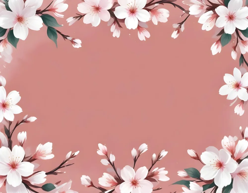 Digital Painting Cherry Blossom Frame With White Background White Flowers With White Accents Symmetrical Arrangement Delicate Petals Minimalist Design Soft Pastel Colors Floral Border Bold And Slim Lines Brush S 55 5978