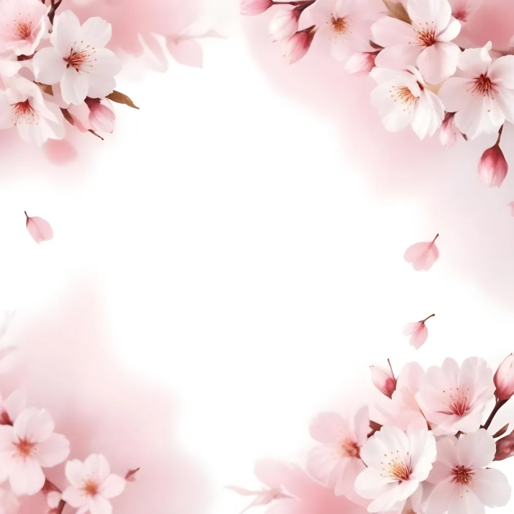 Digital Painting Cherry Blossom Frame With White Flowers And Petals Branches Soft Lighting Elegant Design Floral Arrangement White Background Romantic Spring Season Decorative Border Botanical Illustration Bo 23 6118