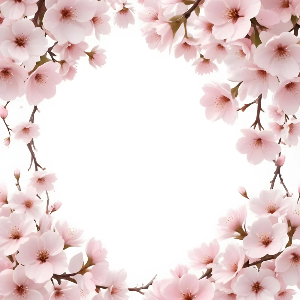 Digital Painting Cherry Blossom Frame With White Flowers And Petals Branches Soft Lighting Elegant Design Floral Arrangement White Background Romantic Spring Season Decorative Border Botanical Illustration Bo 63 8df4