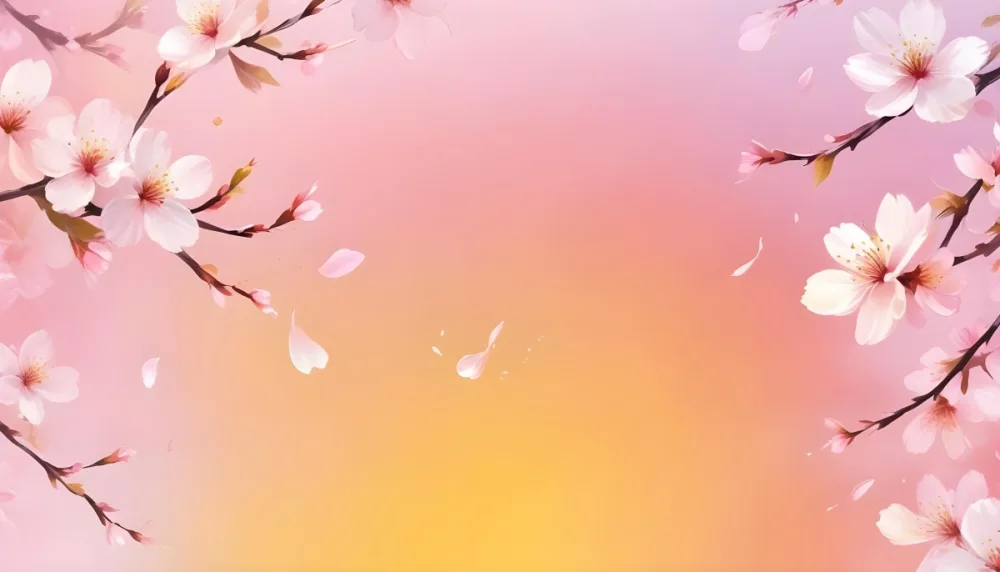 Digital Painting Cherry Blossom Petals Falling With A Gradient Background From Pink To Yellow Soft Light Romantic Elegant Dreamy Delicate Spring Season Floral Theme Pastel Colors Bold And Slim Lines Brush 36 9e43