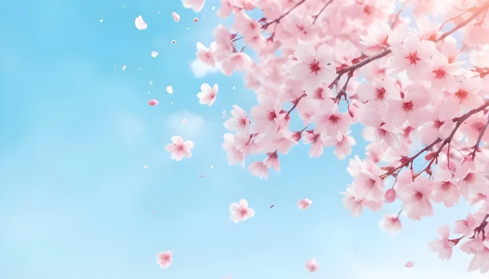 Digital Painting Cherry Blossom Tree With White Flowers And Petals Falling Set Against A Pink Sky With Soft White Clouds Creating A Dreamy And Spring Like Atmosphere Bold And Slim Lines Brush Strokes 39 2b91
