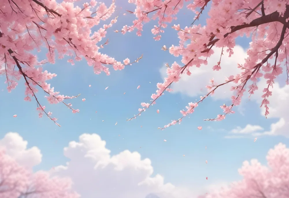 Digital Painting Cherry Blossoms With Pink Petals Falling Pink Sky With Clouds Watercolor Style Style Light Colors Delicate And Dreamy Atmosphere Springtime Theme Bold And Slim Lines Brush Strokes 23 328e
