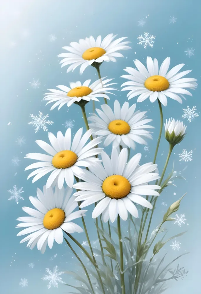 Digital Painting Daisies In The Lower Right Corner Light