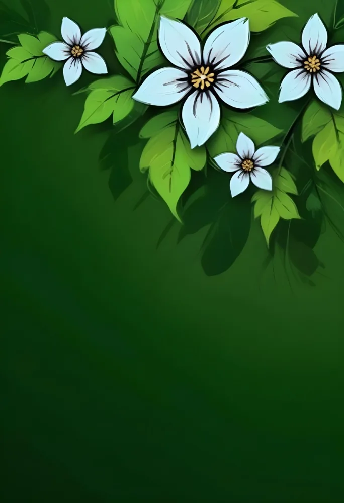 Digital Painting Flowers And Leaves On A Green Background Bold And Slim Lines Brush Strokes 10 0884