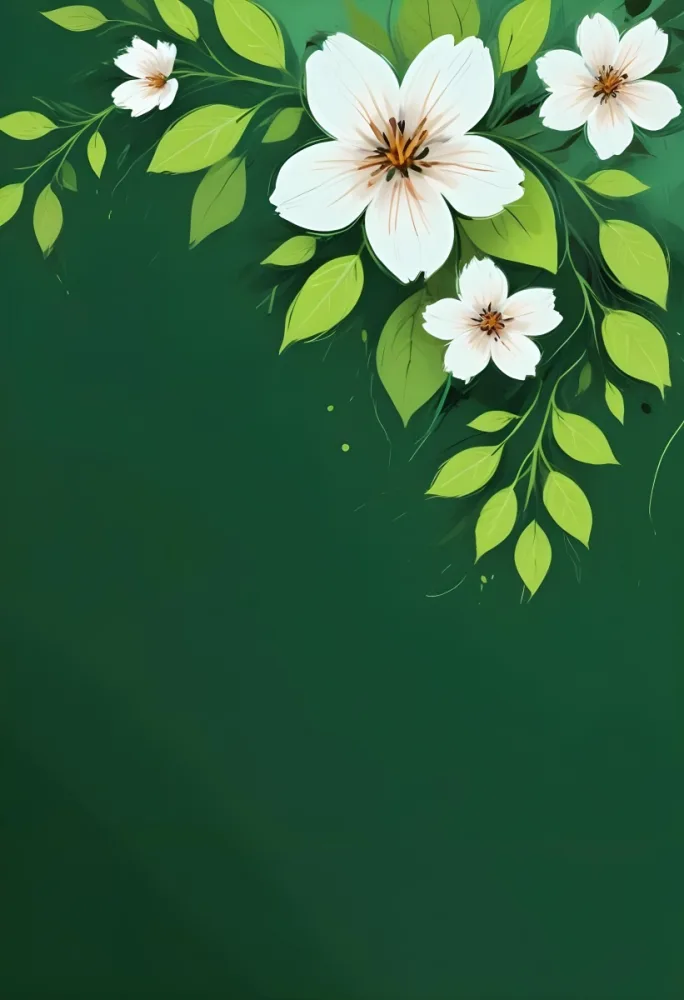 Digital Painting Flowers And Leaves On A Green Background Bold And Slim Lines Brush Strokes 19 1623