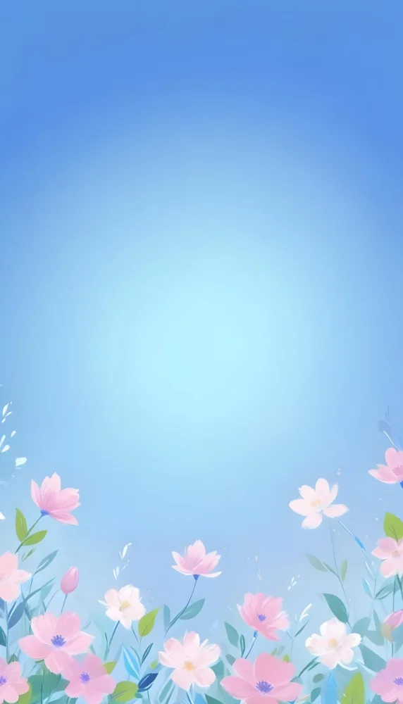 Digital Painting Flowers With Pink And Blue Petals Green Leaves Bright Light In The Center Pink Background Bold And Slim Lines Brush Strokes 10 E335