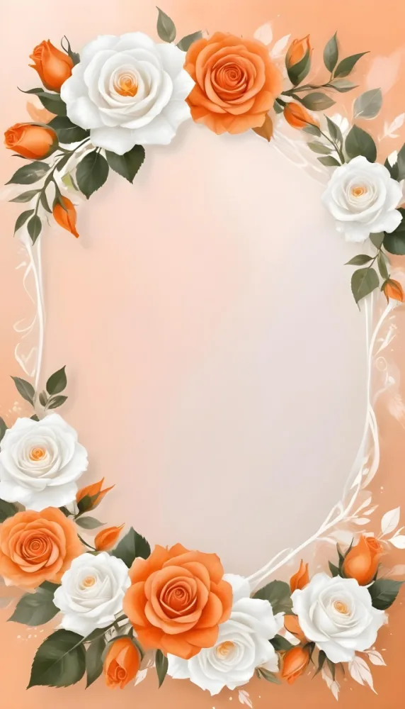Digital Painting Frame Of White And Orange Roses With Orange Leaves On A White Background Wedding Invitation Floral Design Elegant Romantic Soft Colors Bold And Slim Lines Brush Strokes 17 31a9
