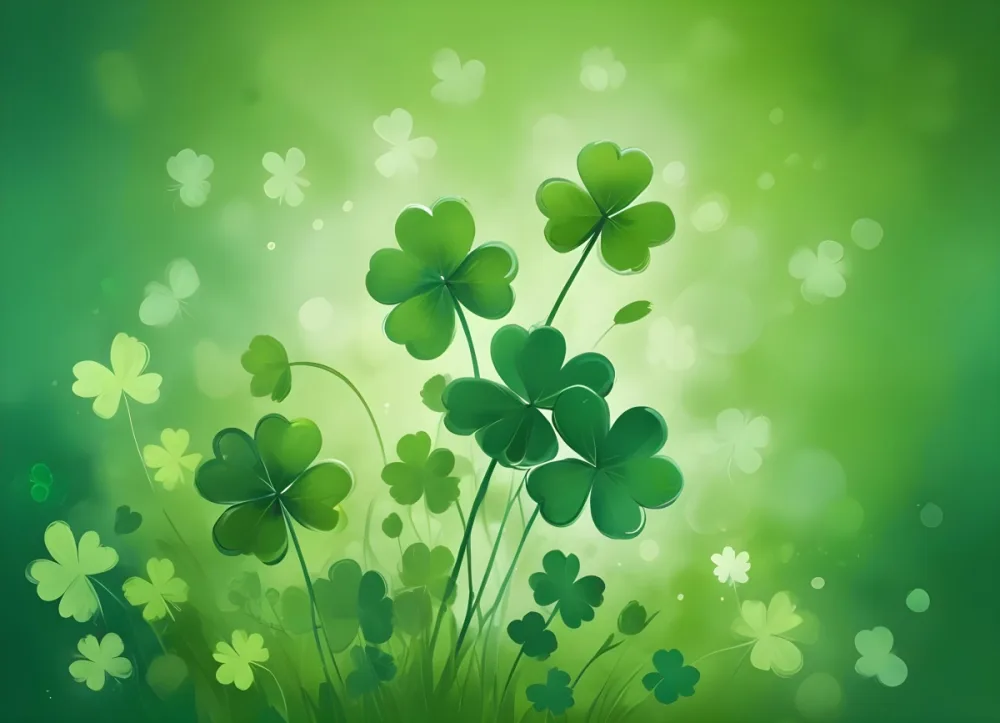 Digital Painting Green Background With Clover Leaves And Bokeh Effect Perfect For St Patrick S Day Festive And Bright With A Cheerful And Lucky Vibe Bold And Slim Lines Brush Strokes 23 D8d3