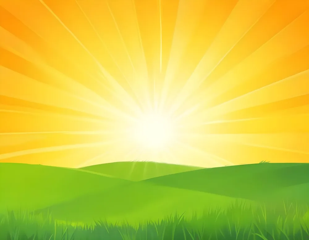 Digital Painting Green Hills With Grass Under A Bright Yellow Sun With Rays Of Light Shining Down Creating A Warm And Cheerful Atmosphere Bold And Slim Lines Brush Strokes 19 Ece4