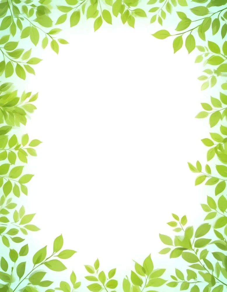 Digital Painting Green Leaves Frame With Green Background Light Green Color Nature Plant Leaf Branch Botanical Foliage Decoration Border Spring Summer Bold And Slim Lines Brush Strokes 13 Ad9b