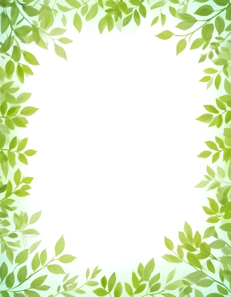 Digital Painting Green Leaves Frame With Green Background Light Green Color Nature Plant Leaf Branch Botanical Foliage Decoration Border Spring Summer Bold And Slim Lines Brush Strokes 18 606b