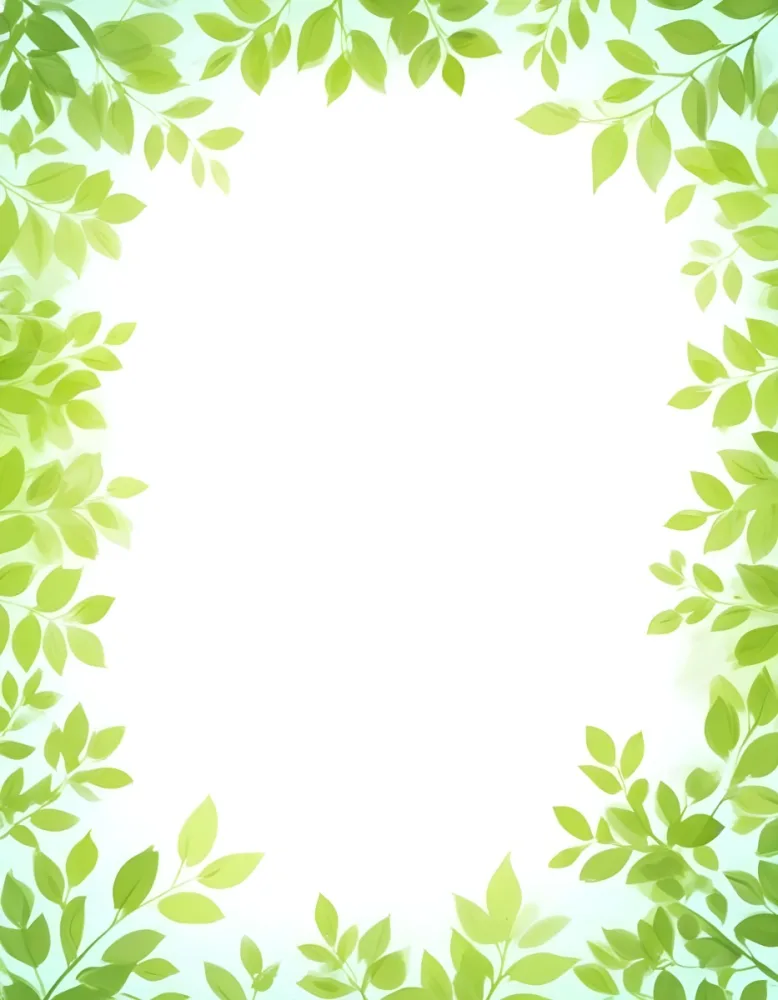 Digital Painting Green Leaves Frame With Green Background Light Green Color Nature Plant Leaf Branch Botanical Foliage Decoration Border Spring Summer Bold And Slim Lines Brush Strokes 19 4453