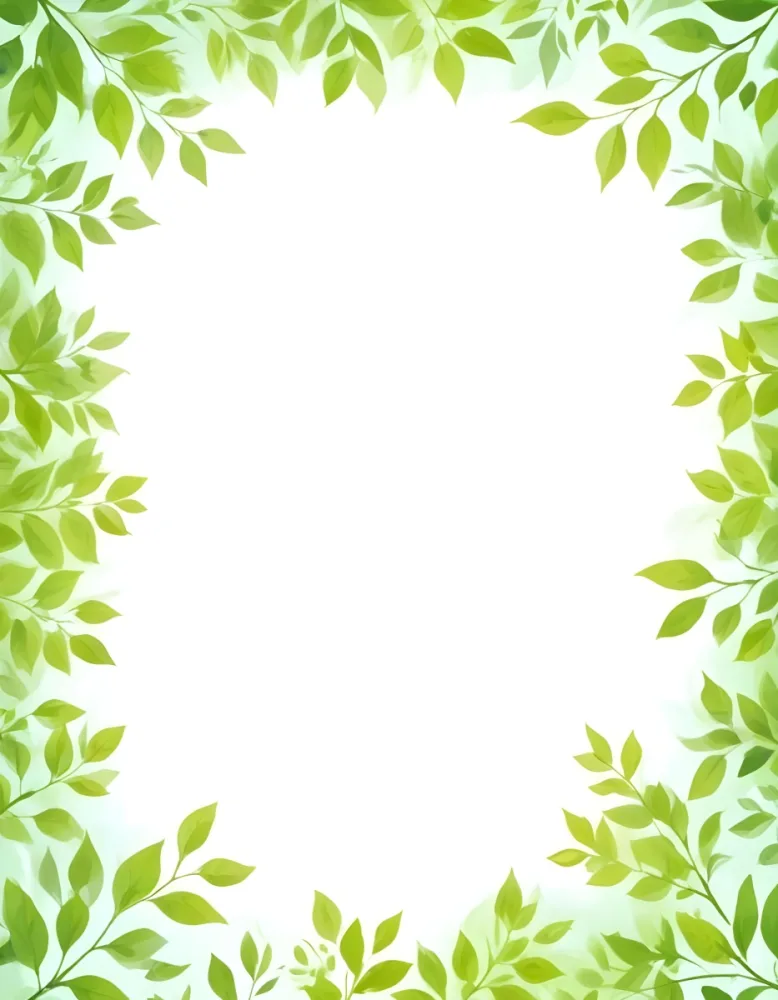 Digital Painting Green Leaves Frame With Green Background Light Green Color Nature Plant Leaf Branch Botanical Foliage Decoration Border Spring Summer Bold And Slim Lines Brush Strokes 3 A69e