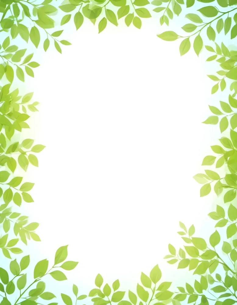 Digital Painting Green Leaves Frame With Green Background Light Green Color Nature Plant Leaf Branch Botanical Foliage Decoration Border Spring Summer Bold And Slim Lines Brush Strokes 30 4797